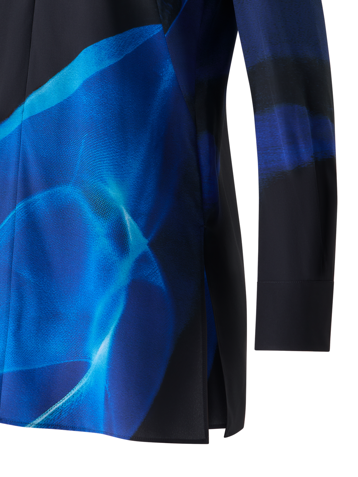 Designer Seiden-Tunikabluse im Alyson Cyanotype Print - Dunkelblau - Blau