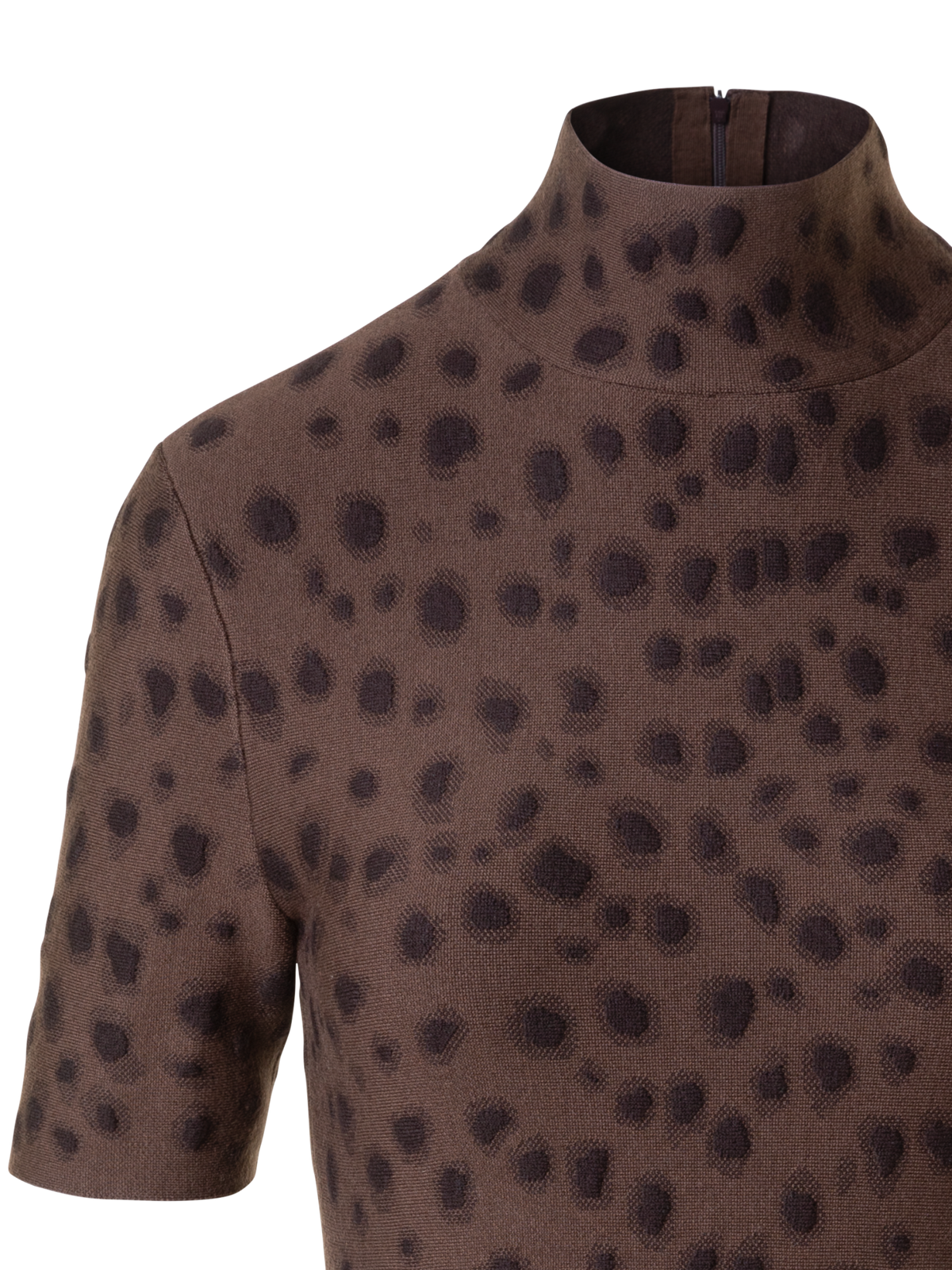 Designer Strickkleid im Leopard Jacquard mit Volant - Braun