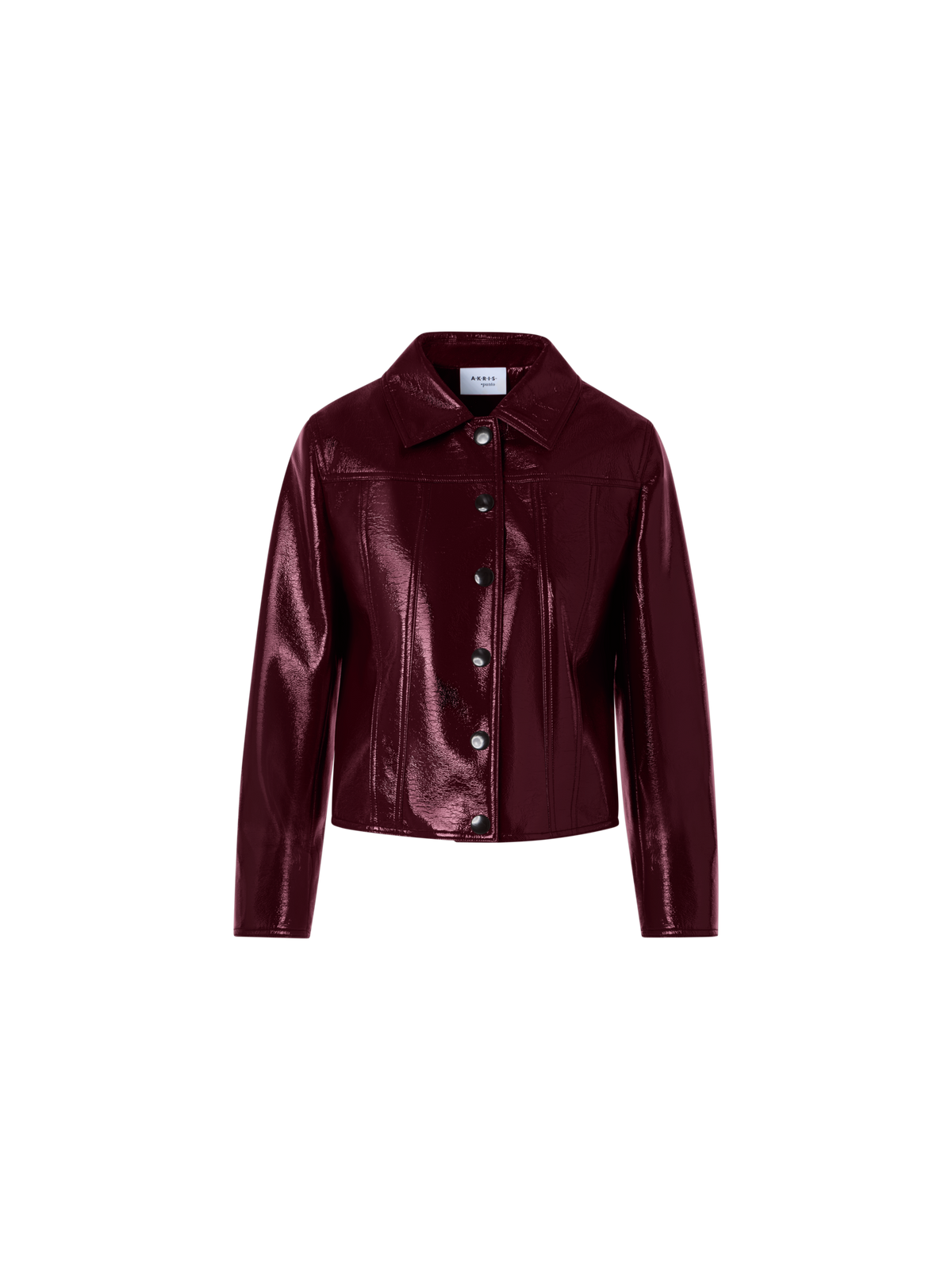 Designer Langärmelige Jacke aus glänzendem Crinkle-Kunstleder - Rot