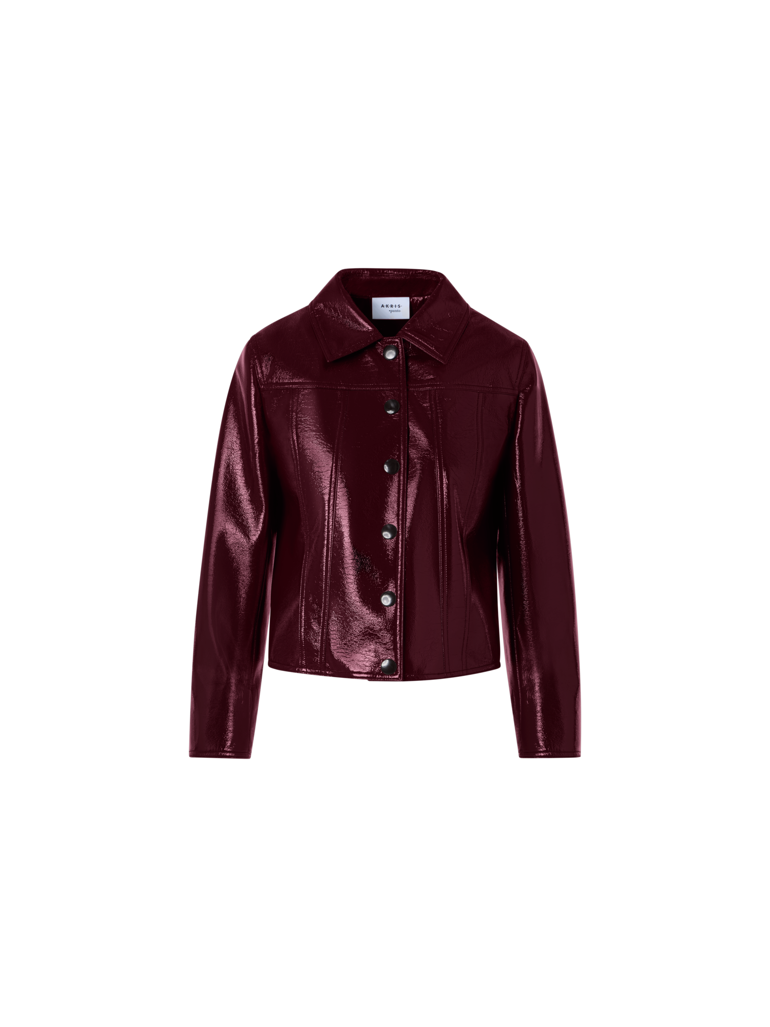 Designer Langärmelige Jacke aus glänzendem Crinkle-Kunstleder - Rot