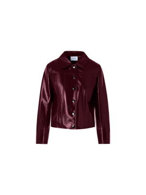 Designer Langärmelige Jacke aus glänzendem Crinkle-Kunstleder - Rot