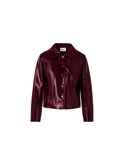 Designer Langärmelige Jacke aus glänzendem Crinkle-Kunstleder - Rot