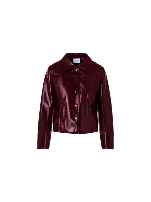 Designer Langärmelige Jacke aus glänzendem Crinkle-Kunstleder - Rot