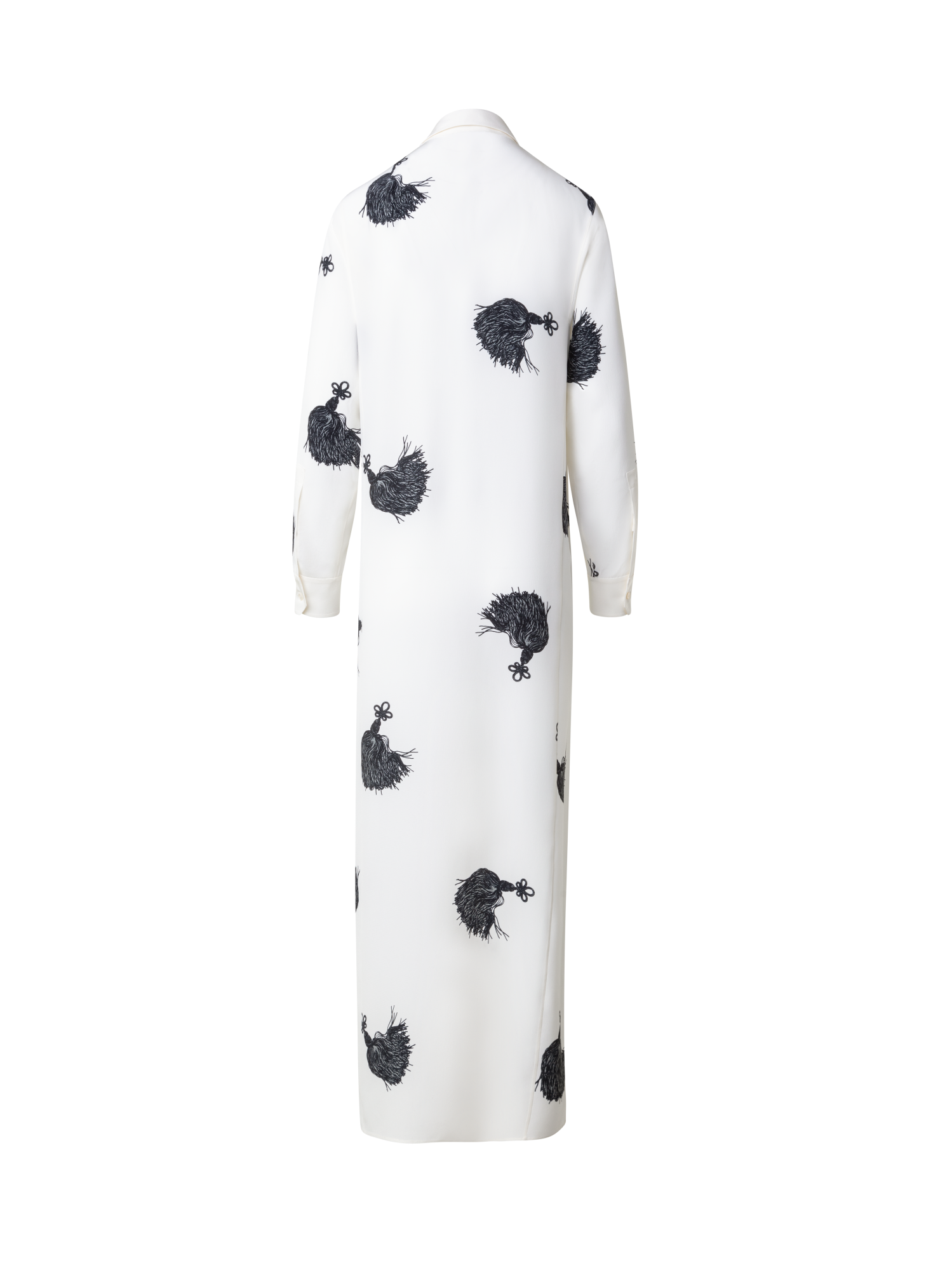 Designer Langes Seiden-Tunikakleid mit Quasten-Druck - Bunt - Ecru - Weiss