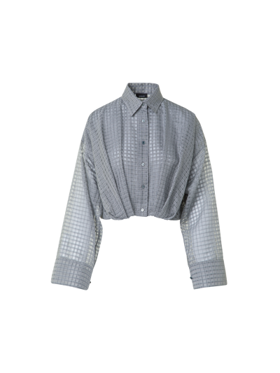 Designer Semi-Transparente Bluse mit plissierter Taille - Schwarz - Grau - Bunt