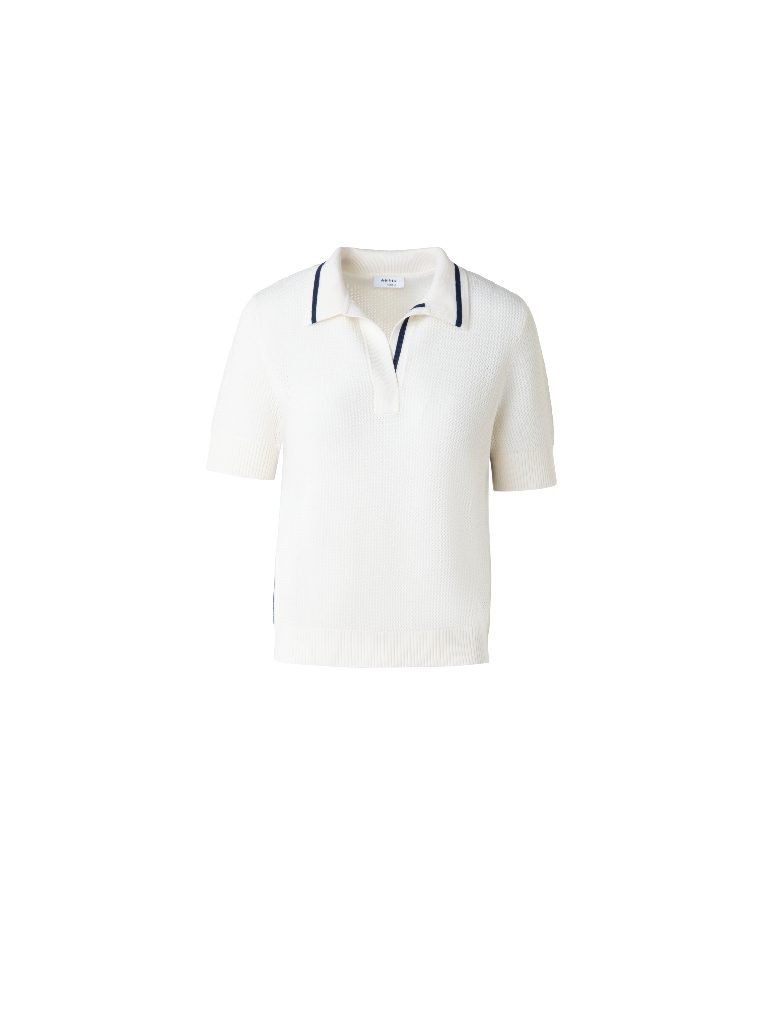 Designer Poloshirt aus Merino-Mesh-Strick - Bunt - Ecru - Weiss