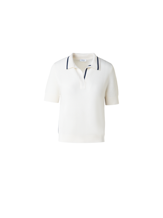 Designer Poloshirt aus Merino-Mesh-Strick - Bunt - Ecru - Weiss