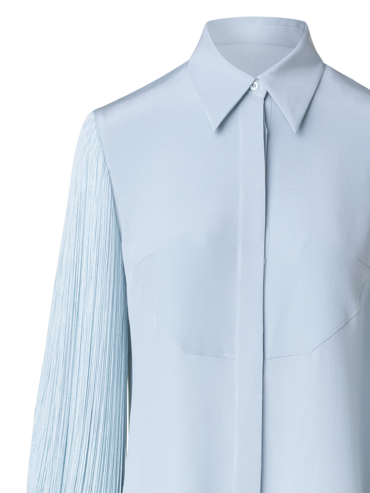 Designer Seidenbluse mit Fransenärmeln - Blau