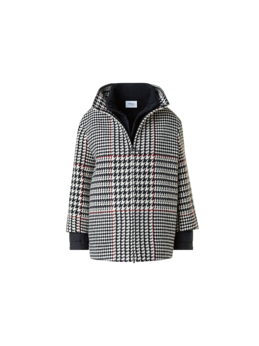 Designer 2-in-1 Glencheck Kurzmantel mit Steppfutter - Schwarz - Bunt