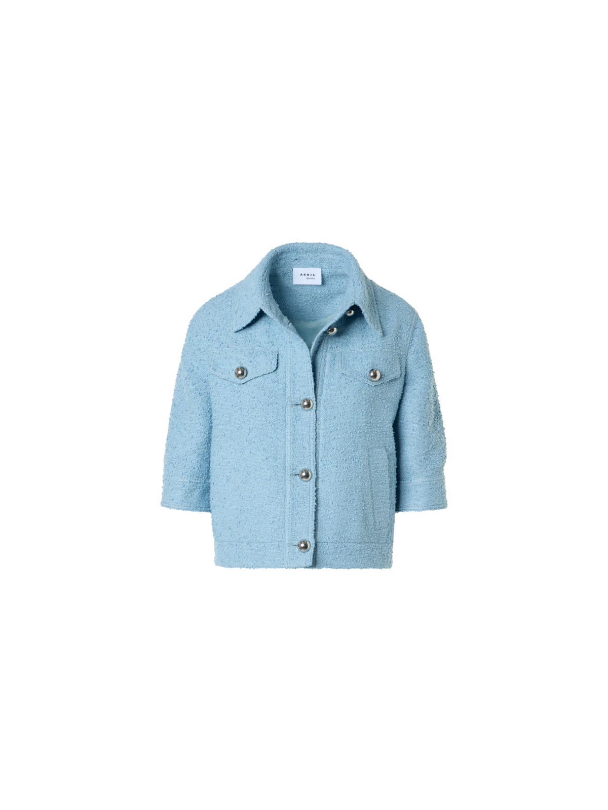 Designer Kurze Sommer-Jacke aus Bouclé-Baumwolle - Blau