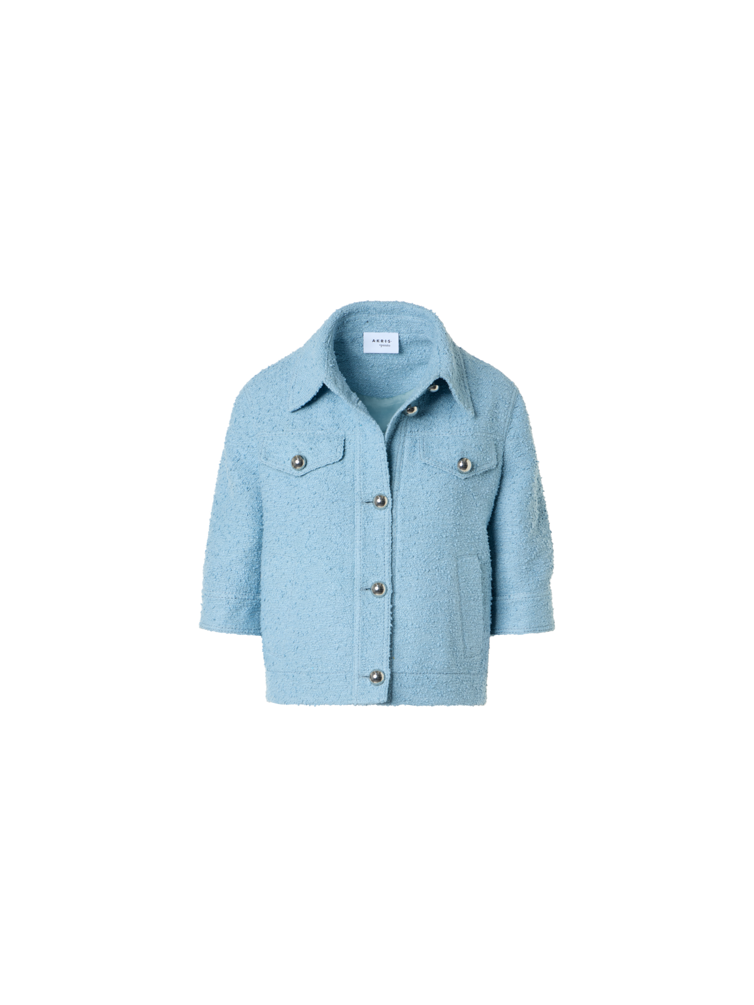 Designer Kurze Sommer-Jacke aus Bouclé-Baumwolle - Blau