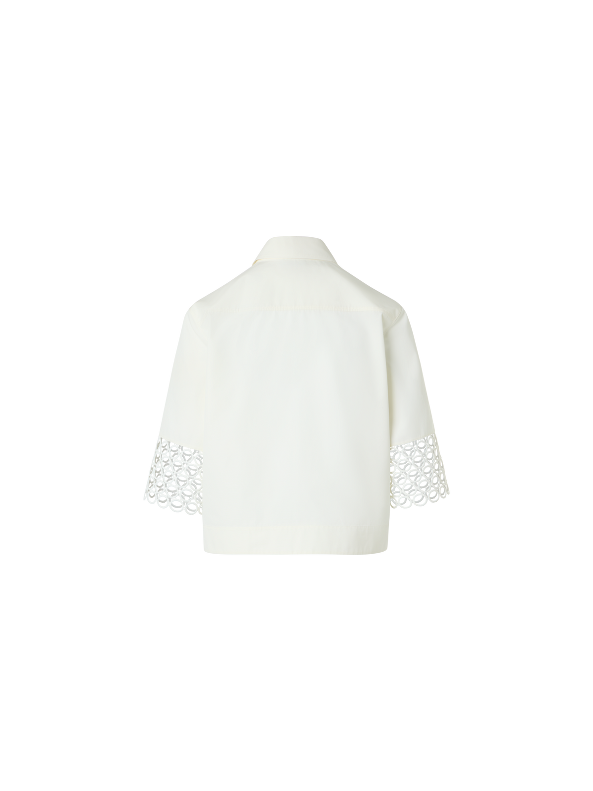 Designer Kastige Baumwollbluse mit Ösen-Guipure - Weiss