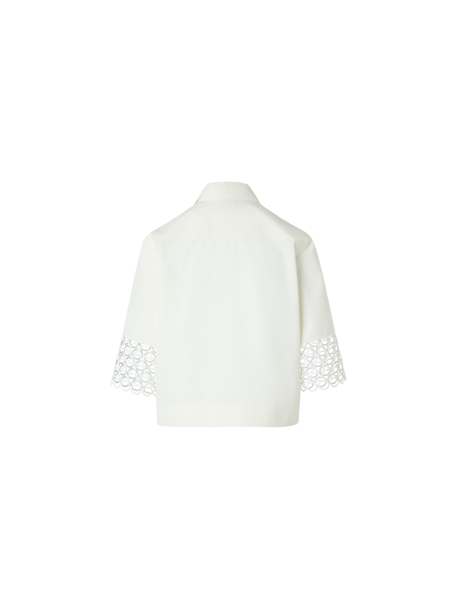 Designer Kastige Baumwollbluse mit Ösen-Guipure - Weiss