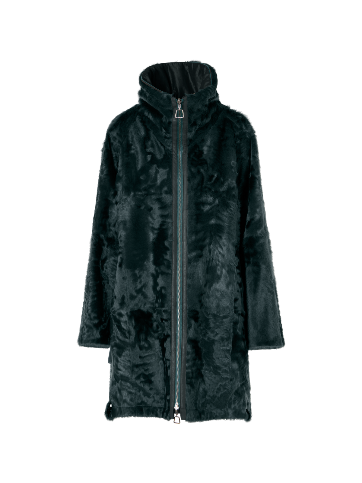 Designer Lamm-Shearling-Parka wendbar zu Seide - Grün