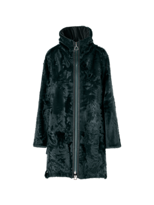 Designer Lamm-Shearling-Parka wendbar zu Seide - Grün