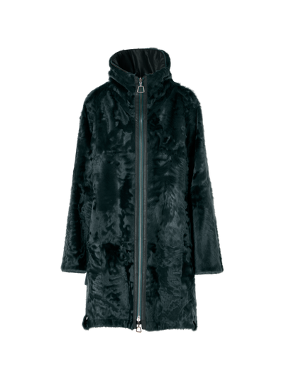 Designer Lamm-Shearling-Parka wendbar zu Seide - Grün