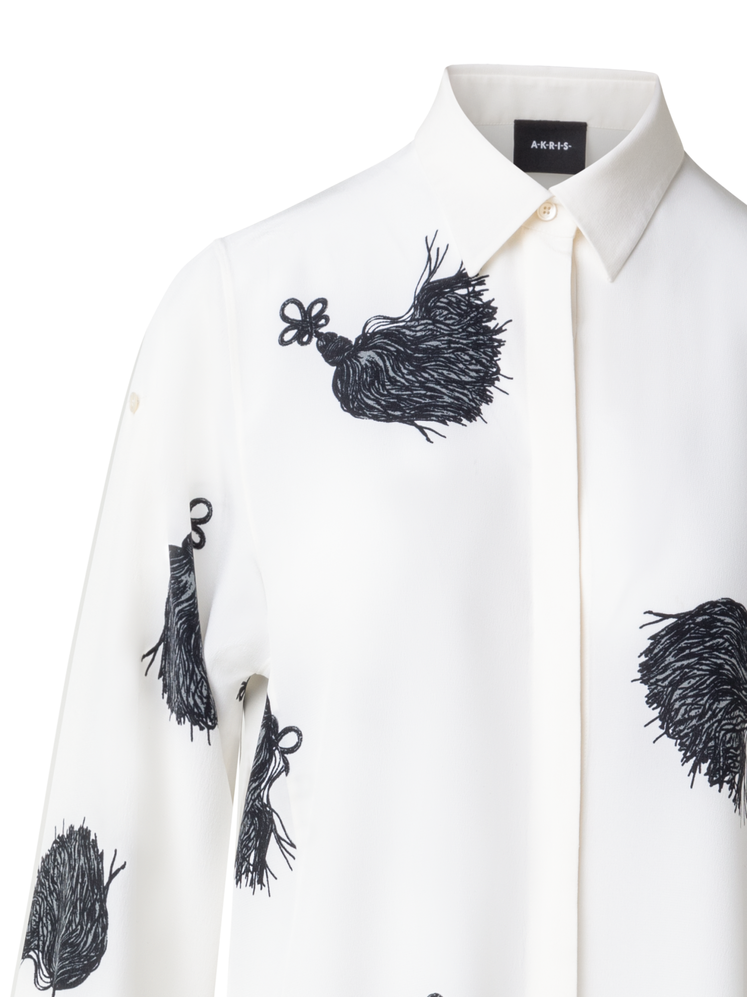 Designer Langes Seiden-Tunikakleid mit Quasten-Druck - Bunt - Ecru - Weiss