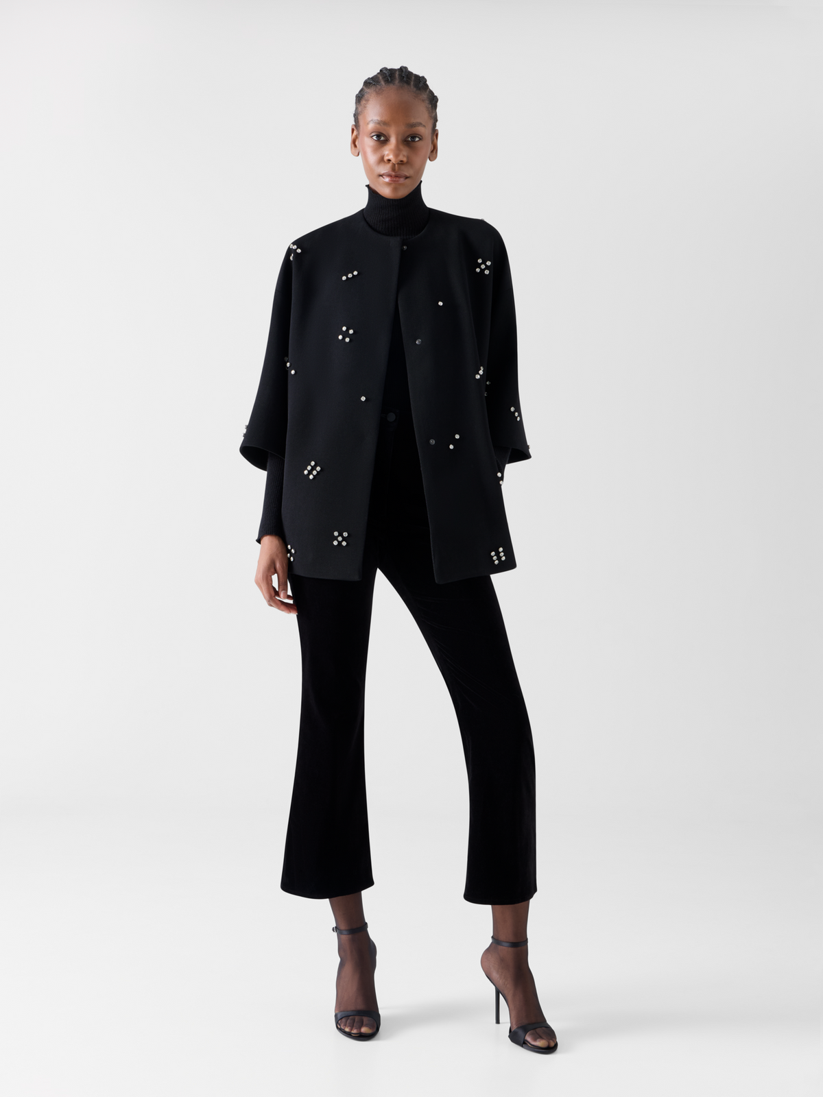 Designer Car Coat mit Diamond Dice Dot Verzierung - Schwarz 