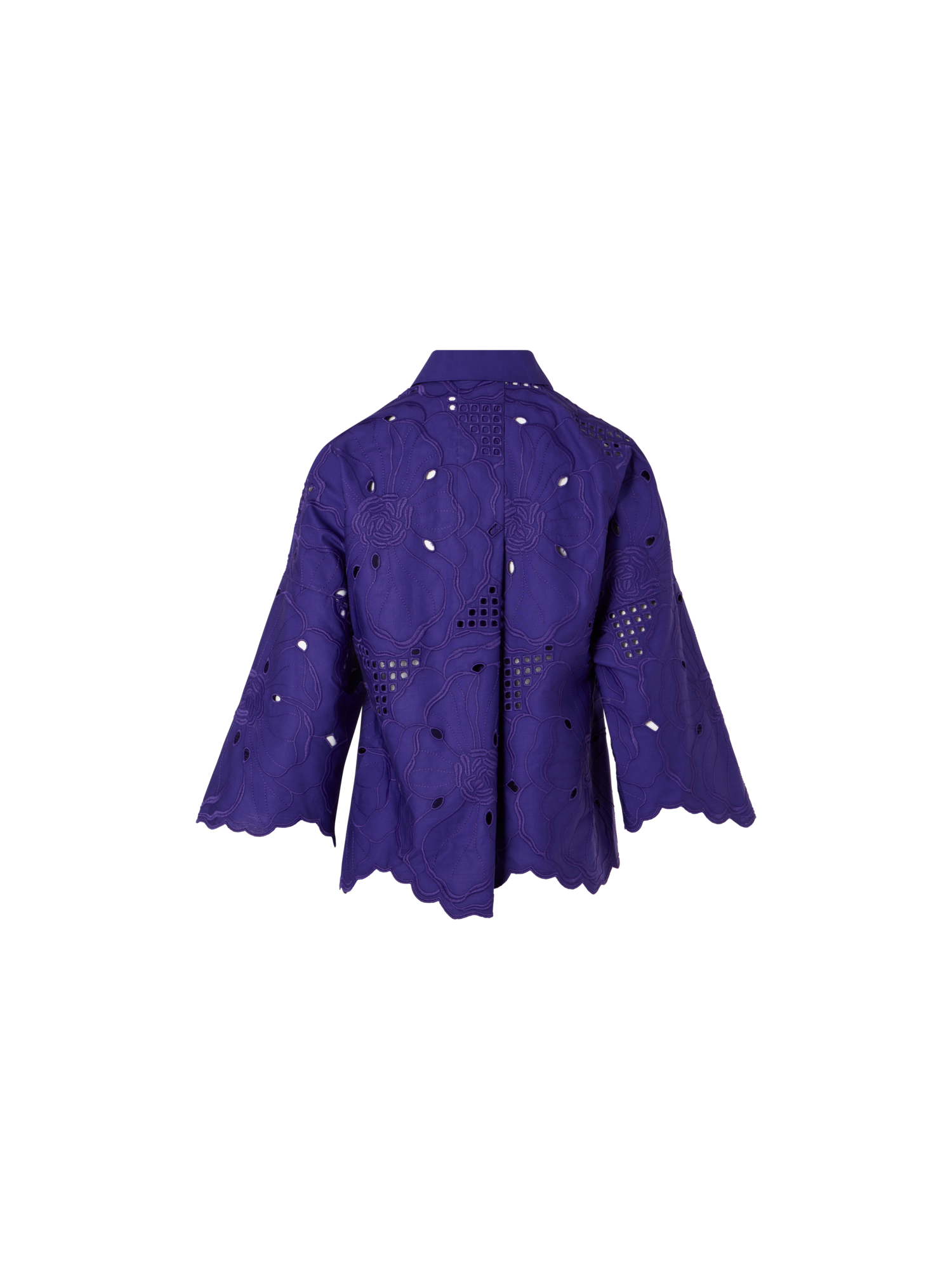 Designer 3/4-Arm-Bluse mit Blumen-Lochstickerei - Violett