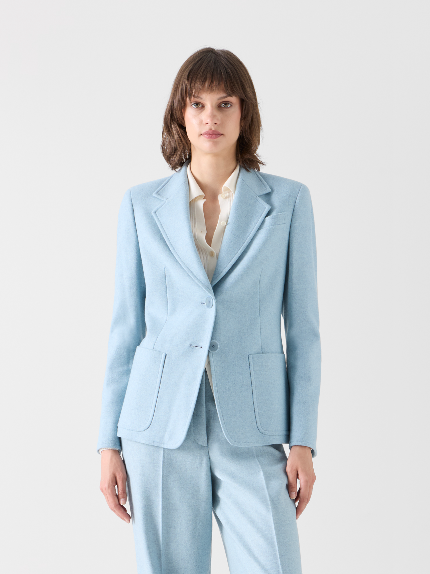 Designer Taillierte Jacke aus Wollflanell - Blau 