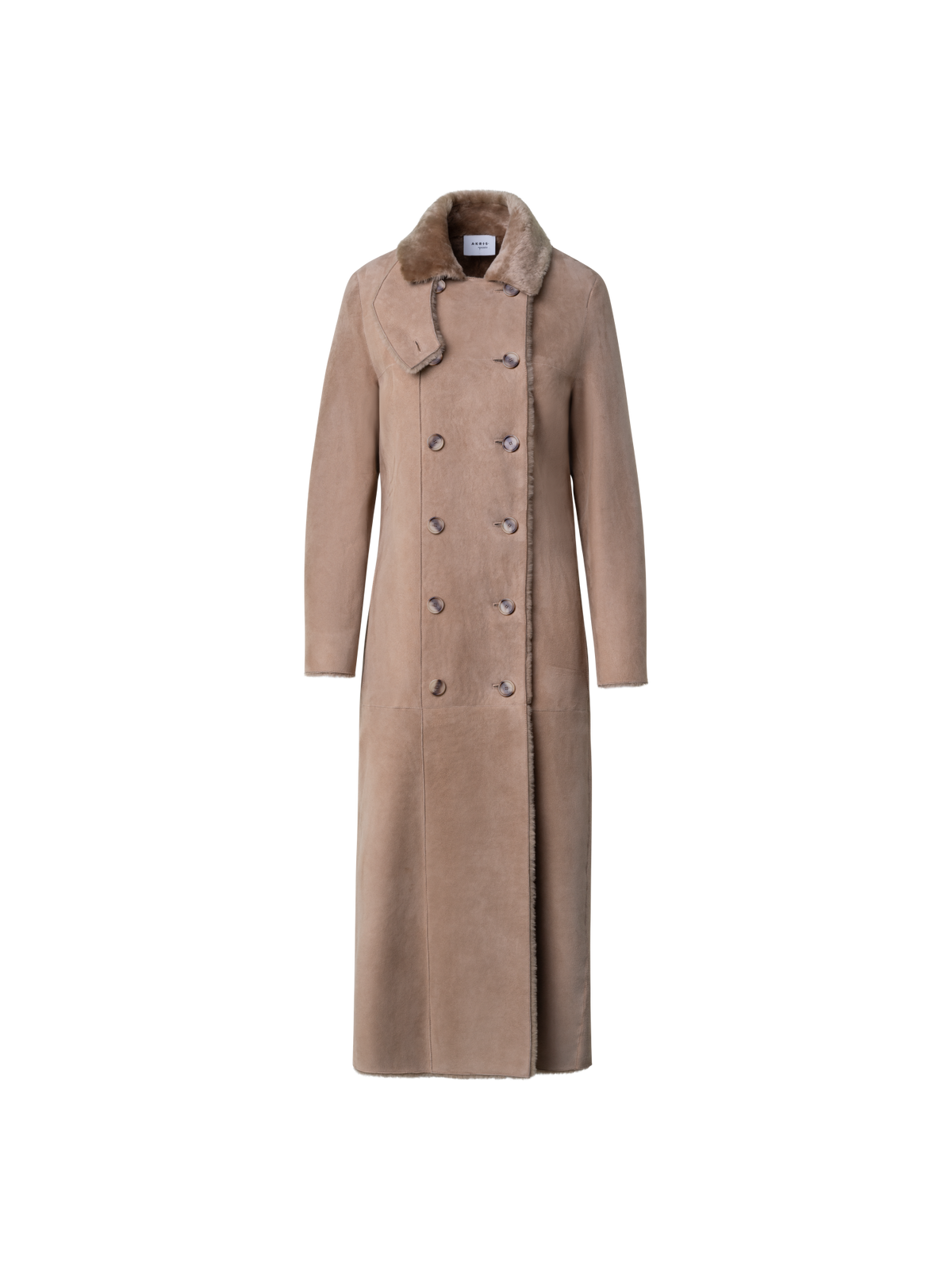 Designer Langer Shearling Ledermantel - Beige