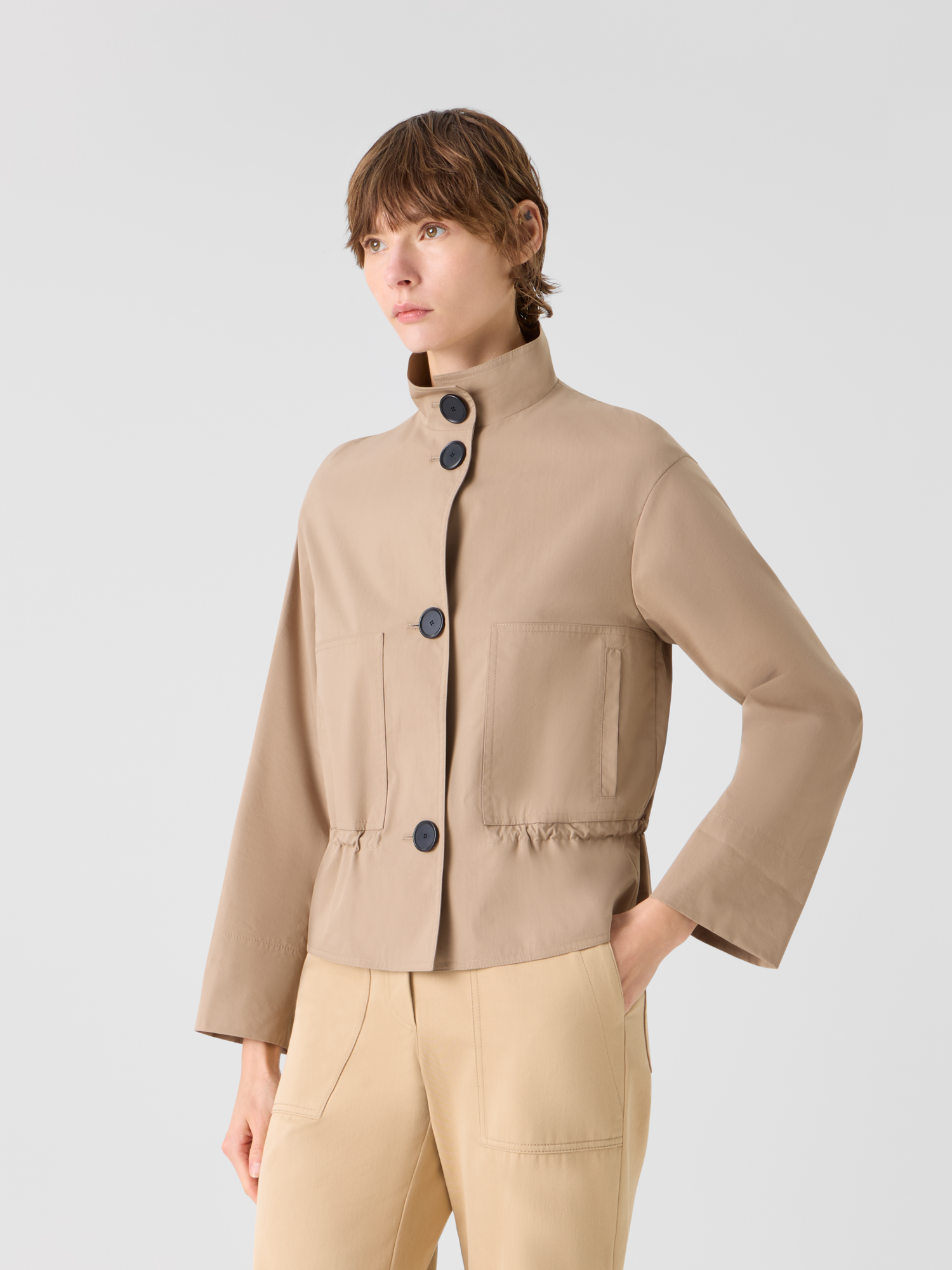 Designer Kurze Baumwoll-Parkajacke mit elastischem Bund