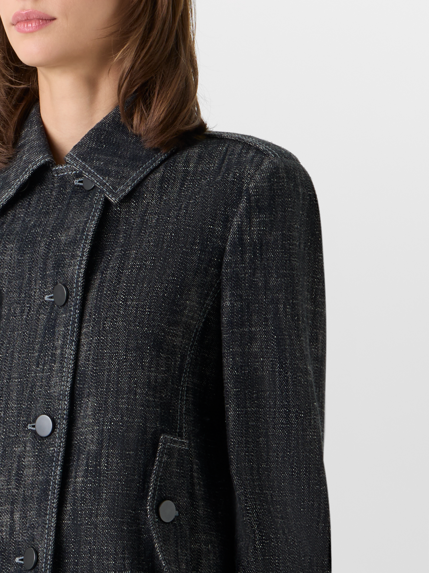 Designer Langärmelige Jacke aus schwerem, gewaschenem Baumwoll-Denim - Schwarz 