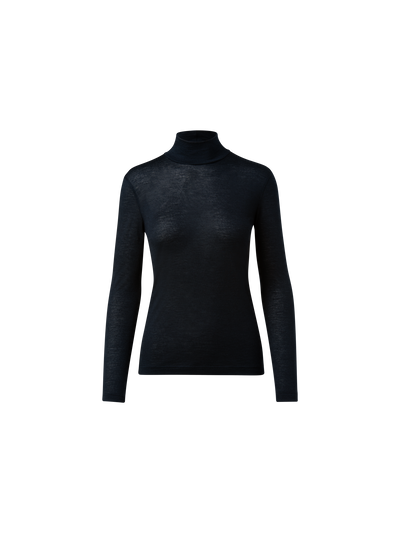 Designer Rollkragenpullover aus Kaschmir-Seiden-Jersey - Dunkelblau - Blau