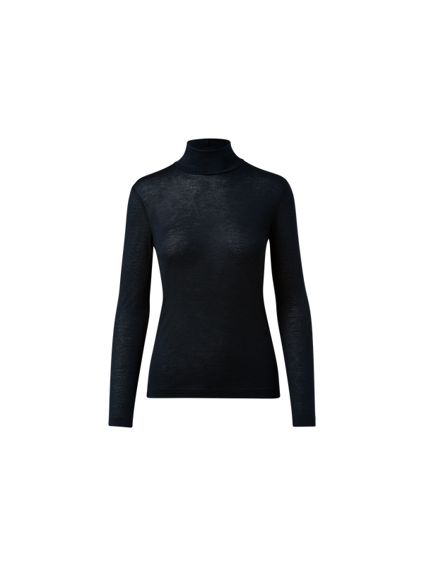 Designer Rollkragenpullover aus Kaschmir-Seiden-Jersey - Dunkelblau - Blau