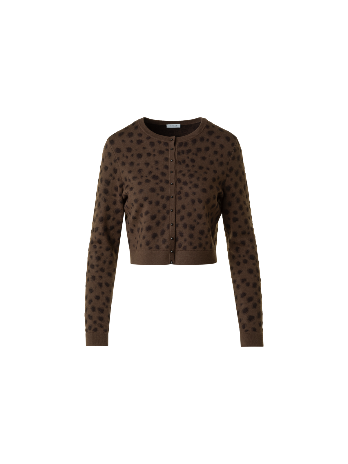 Designer Kurzer Strickcardigan im Leopard Jacquard - Braun