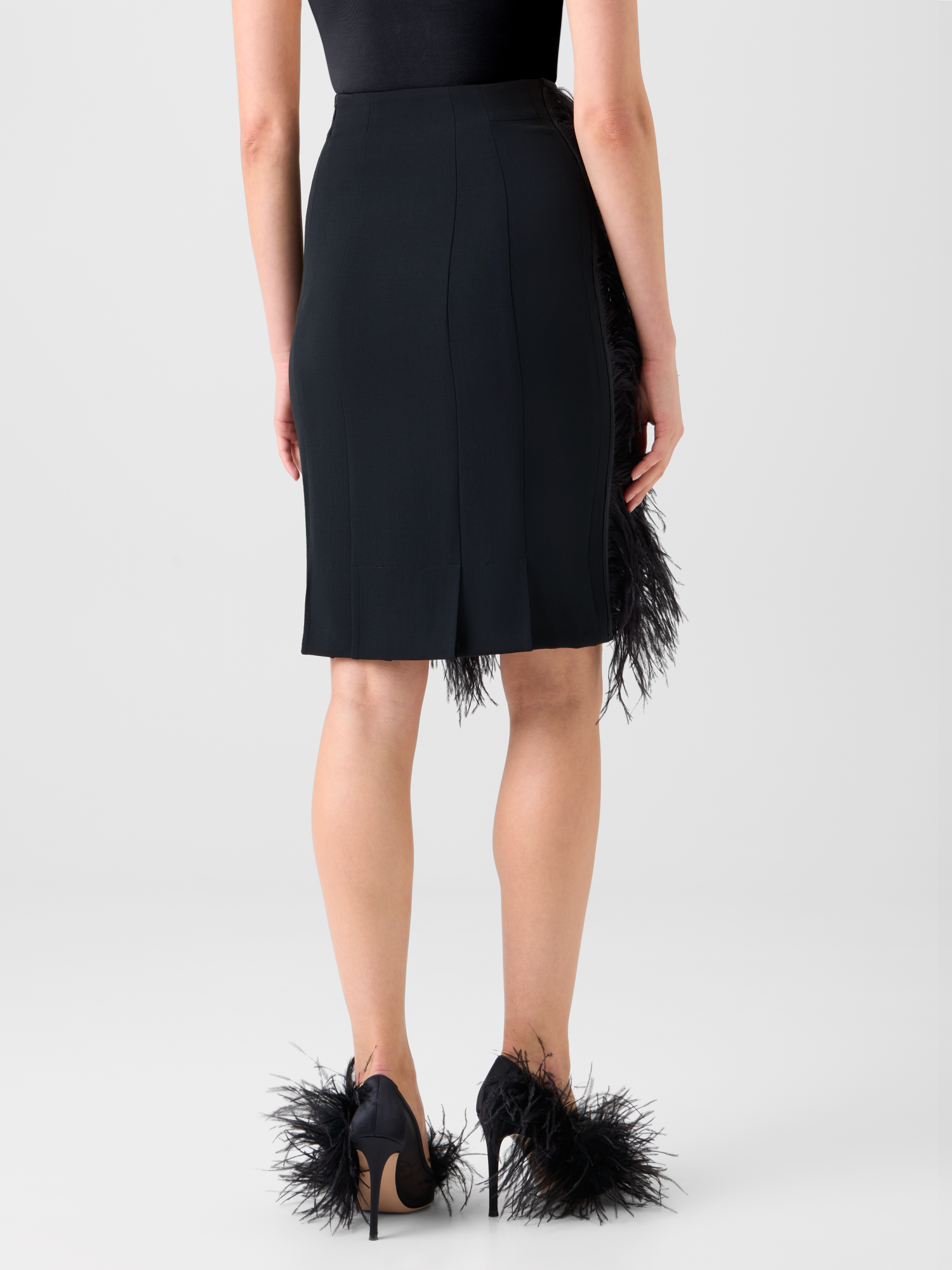 Designer Woll Doubleface Feathered Pencil Skirt - Schwarz 