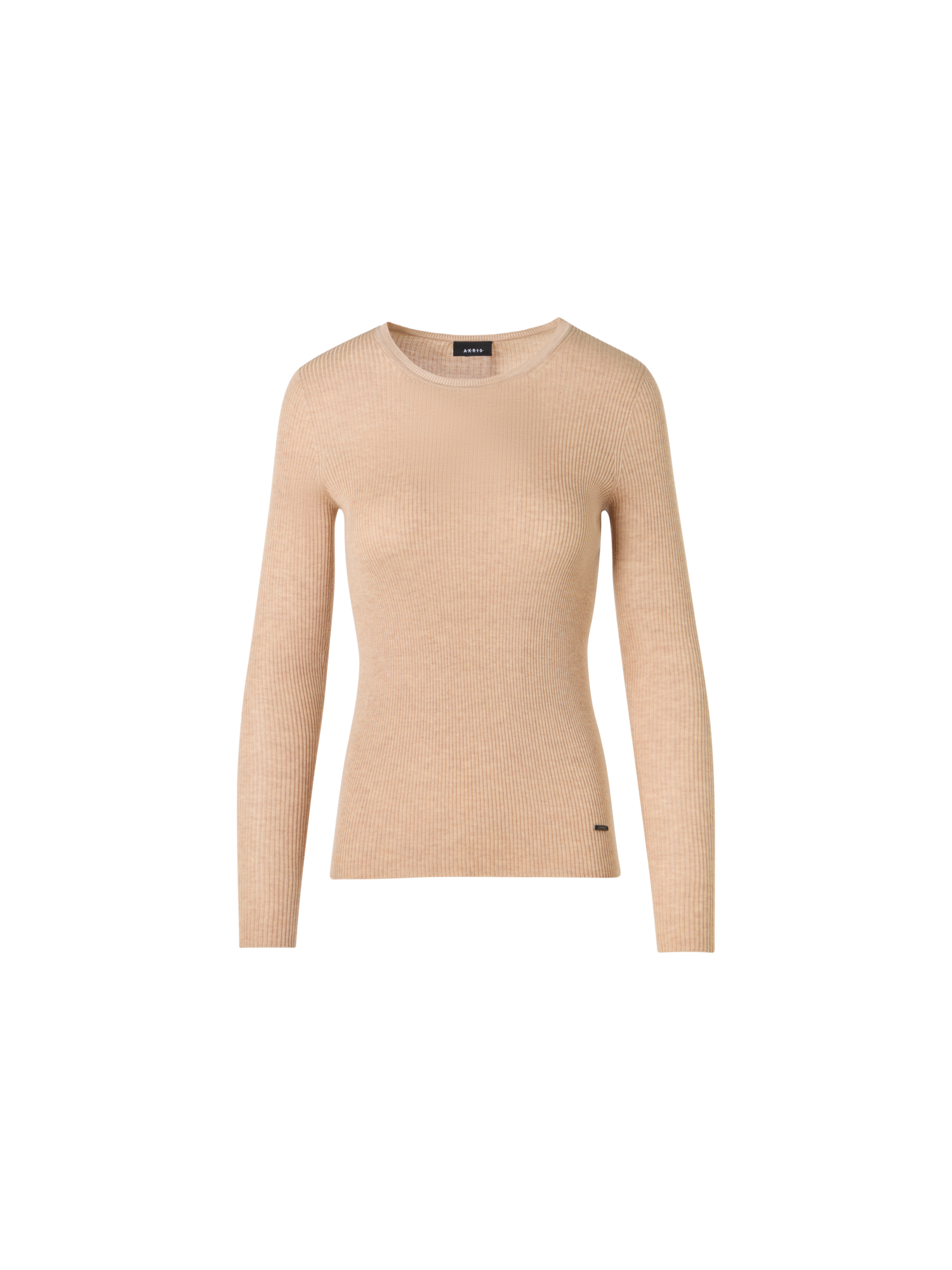 Designer Langärmeliger Strickpullover aus Seiden-Baumwolle - Beige