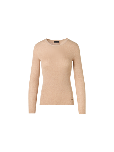 Designer Langärmeliger Strickpullover aus Seiden-Baumwolle - Beige