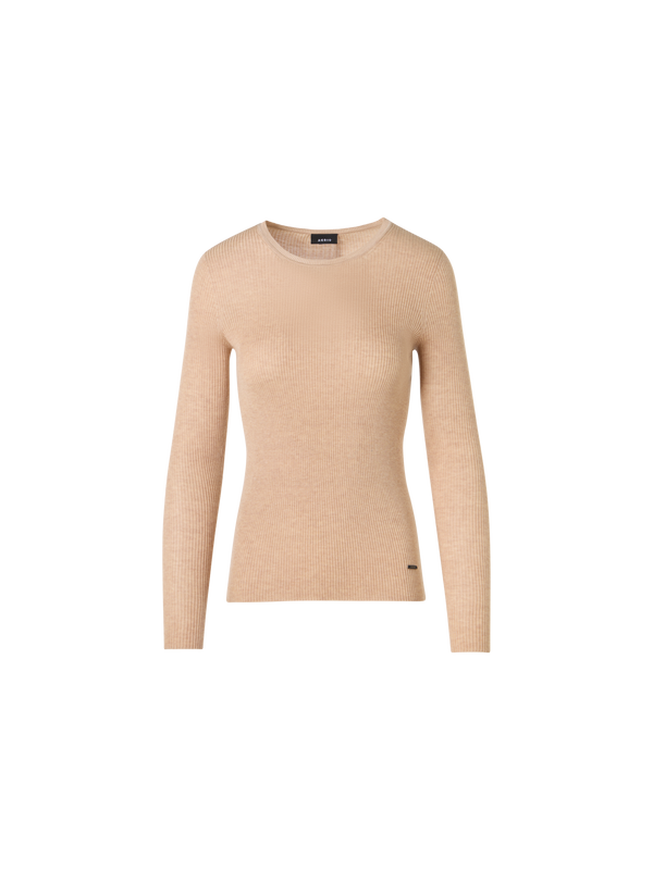 Designer Langärmeliger Strickpullover aus Seiden-Baumwolle - Beige