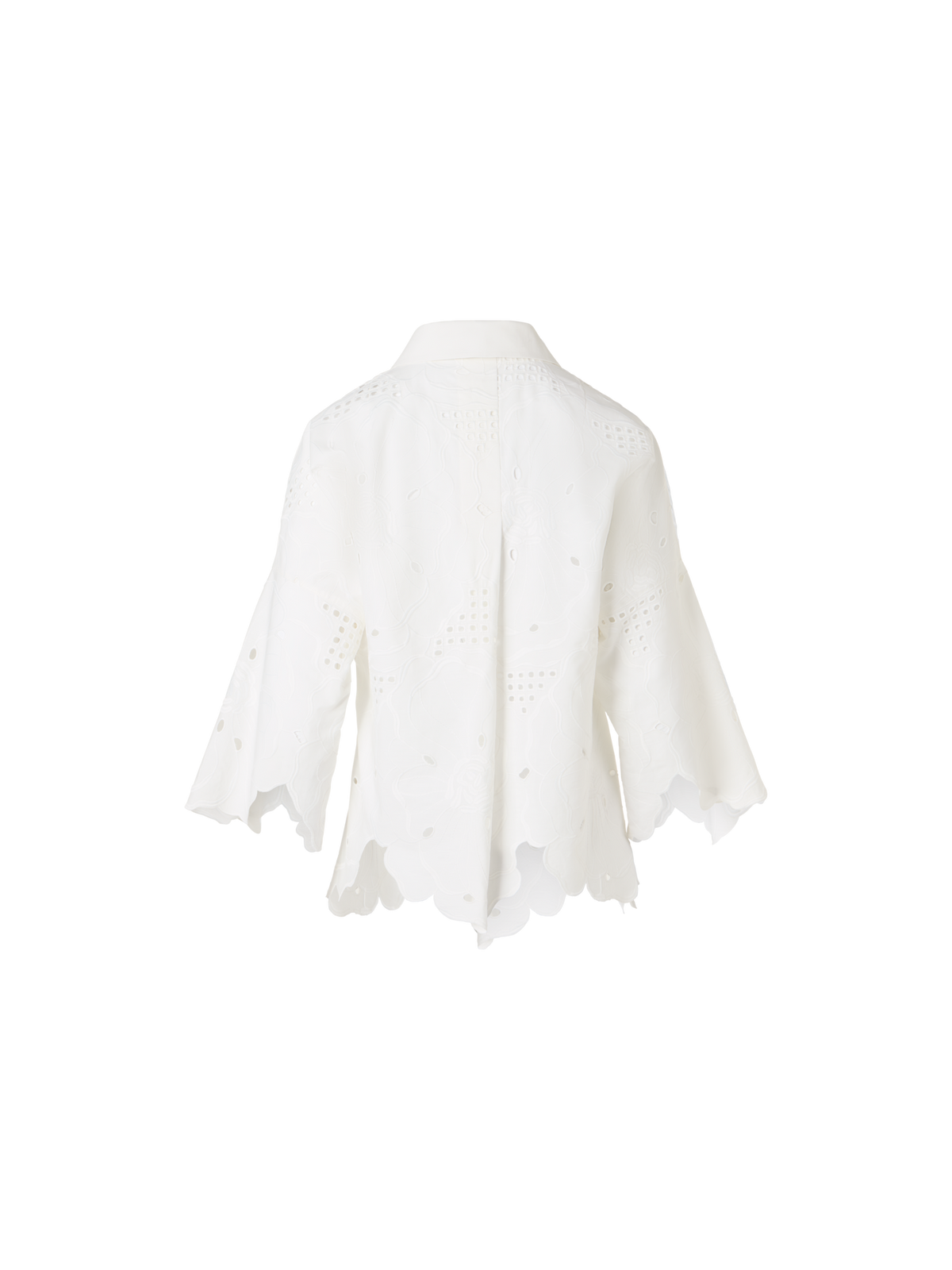 Designer 3/4-Arm-Bluse mit Blumen-Lochstickerei - Weiss