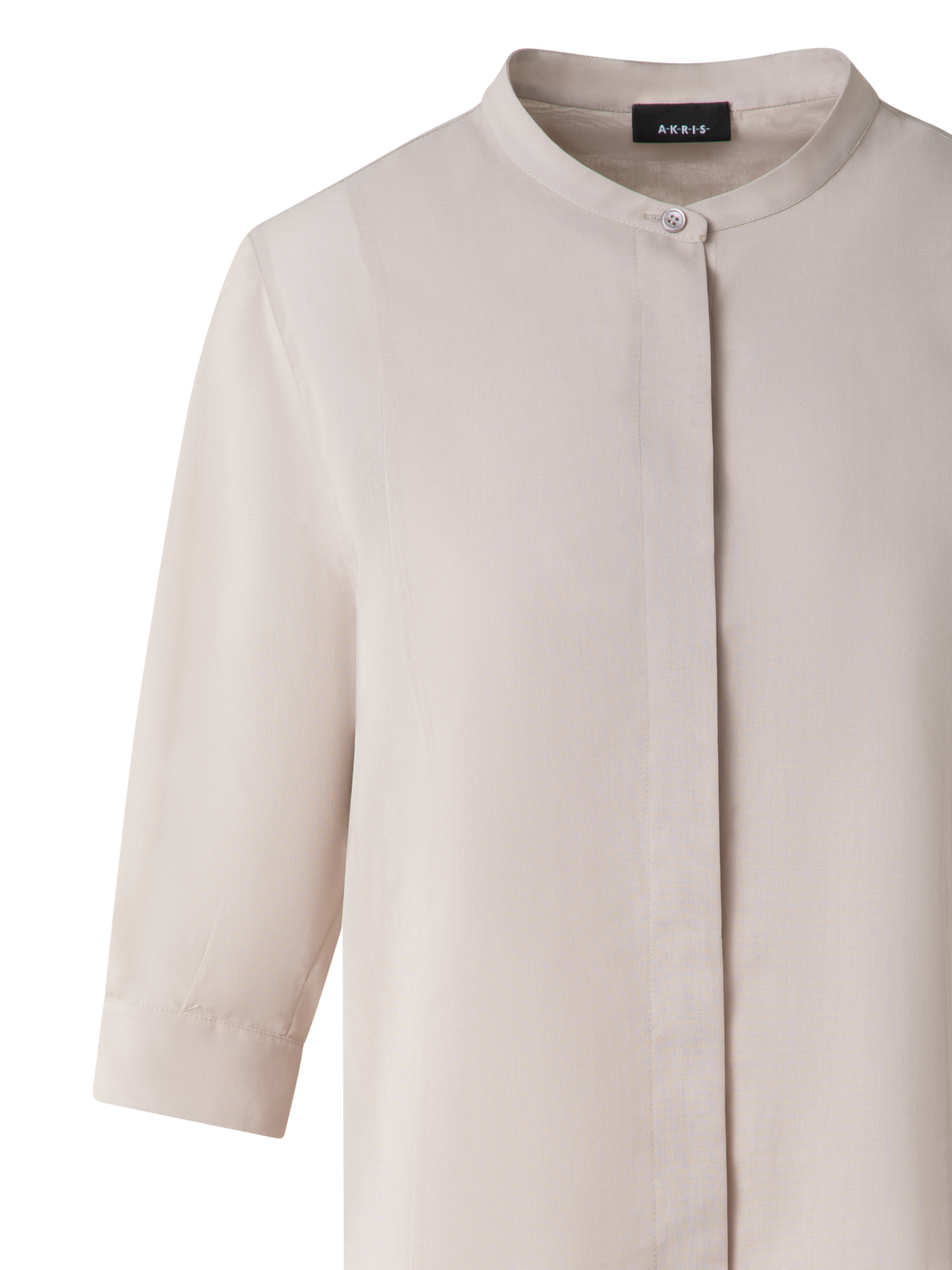 Designer Baumwollbluse mit transparenten Volumenärmeln - Grau - Beige