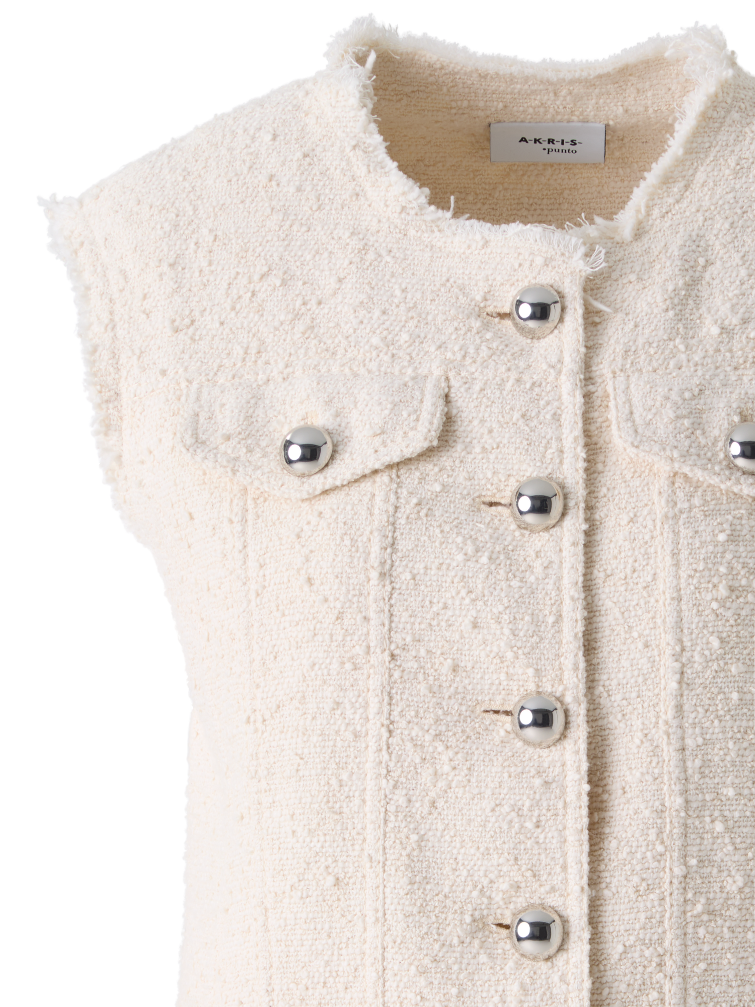 Designer Oversize-Weste aus Sommer-Bouclé-Baumwolle - Ecru