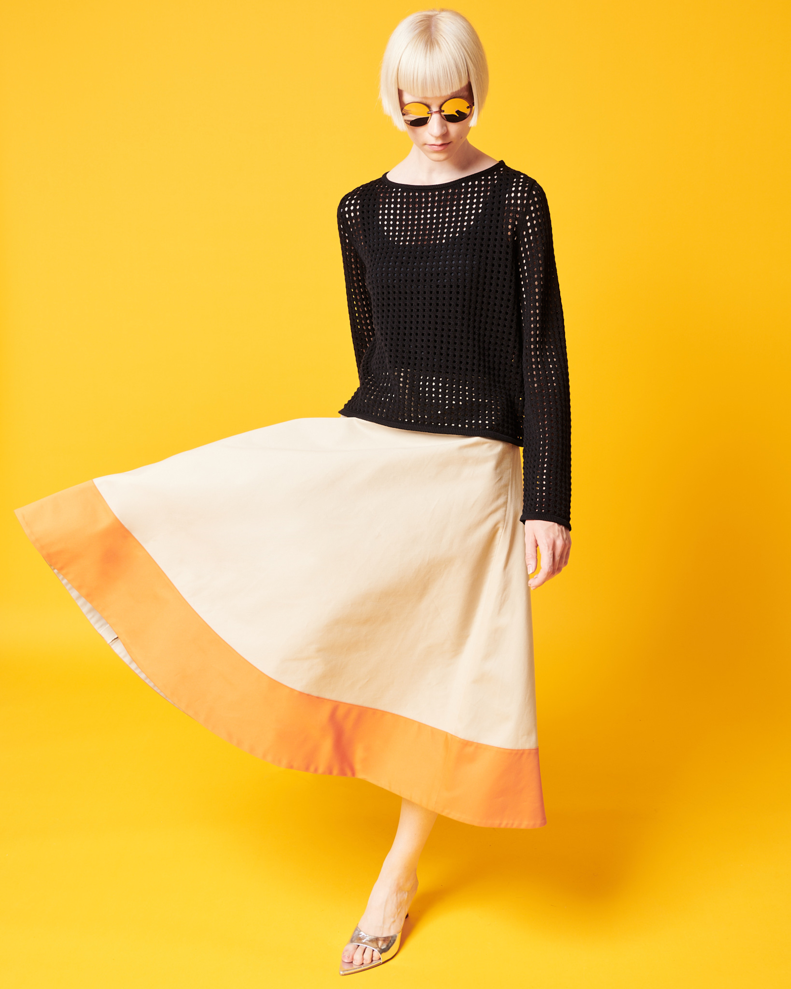 Designer Strickpullover aus grobem Baumwollmesh - Dunkelblau - Blau 
