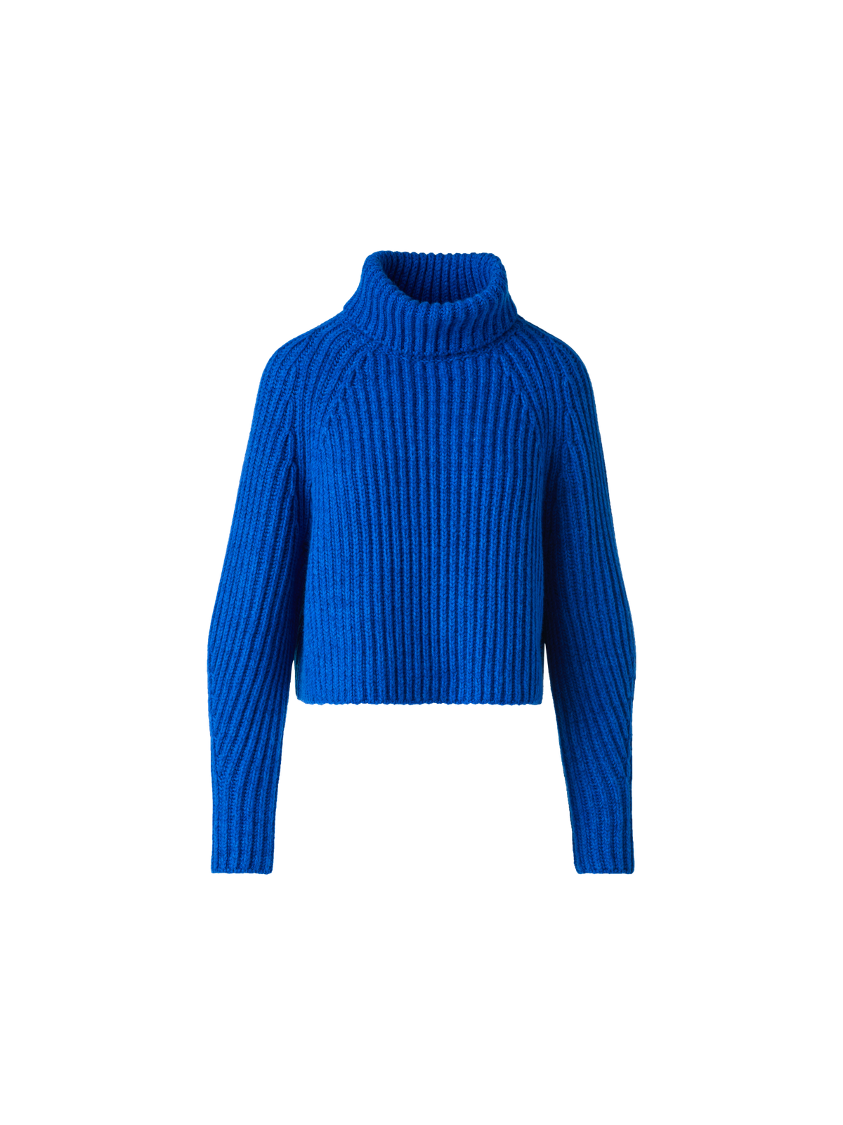 Designer Kurzer Kaschmir Rippen Rollkragen Pullover - Blau