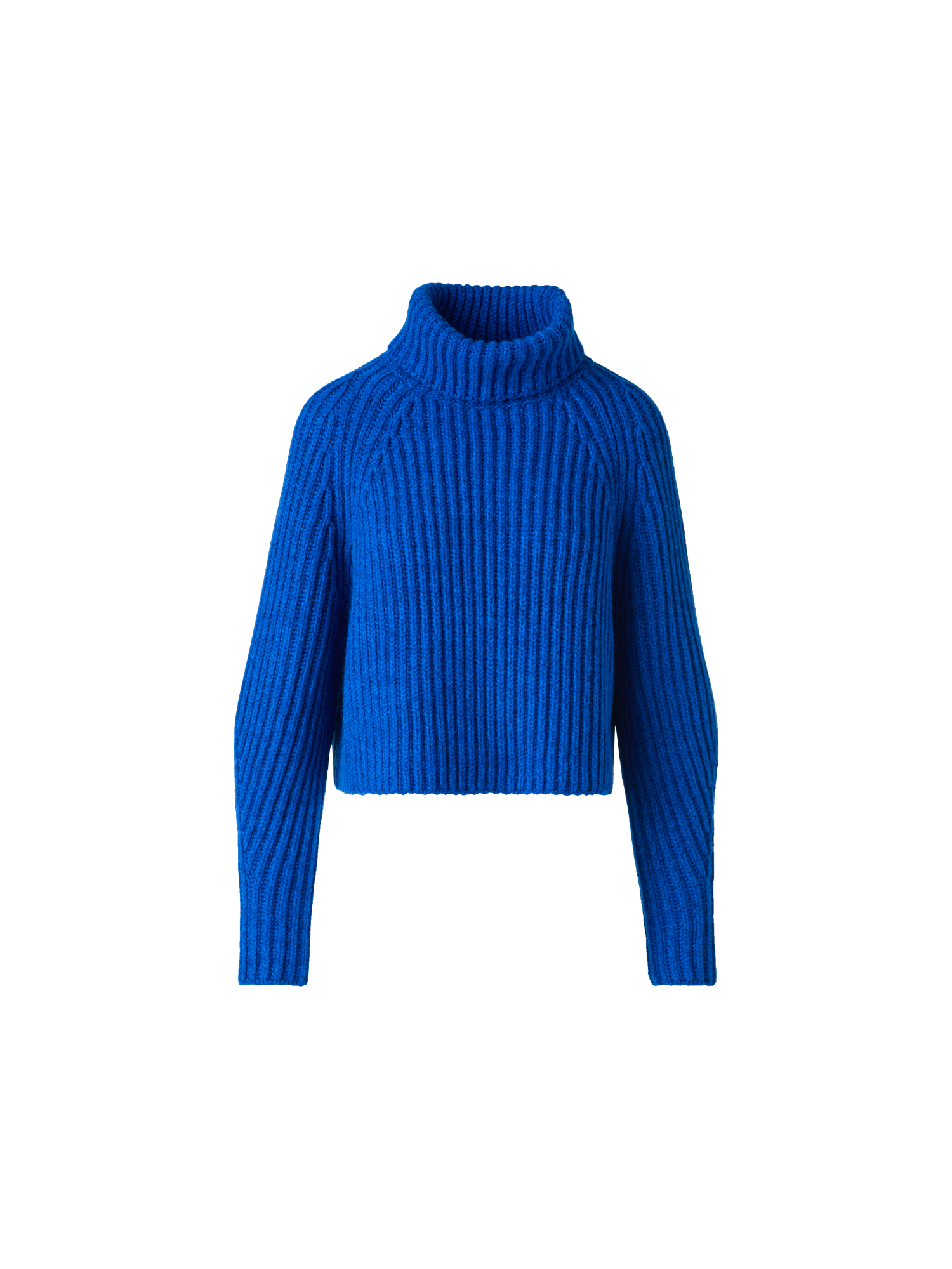Designer Kurzer Kaschmir Rippen Rollkragen Pullover - Blau