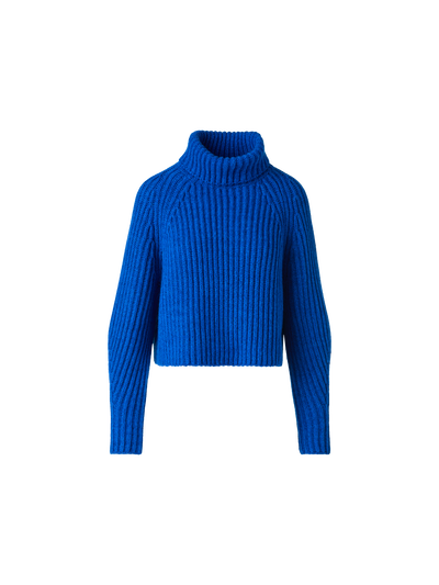 Designer Kurzer Kaschmir Rippen Rollkragen Pullover - Blau