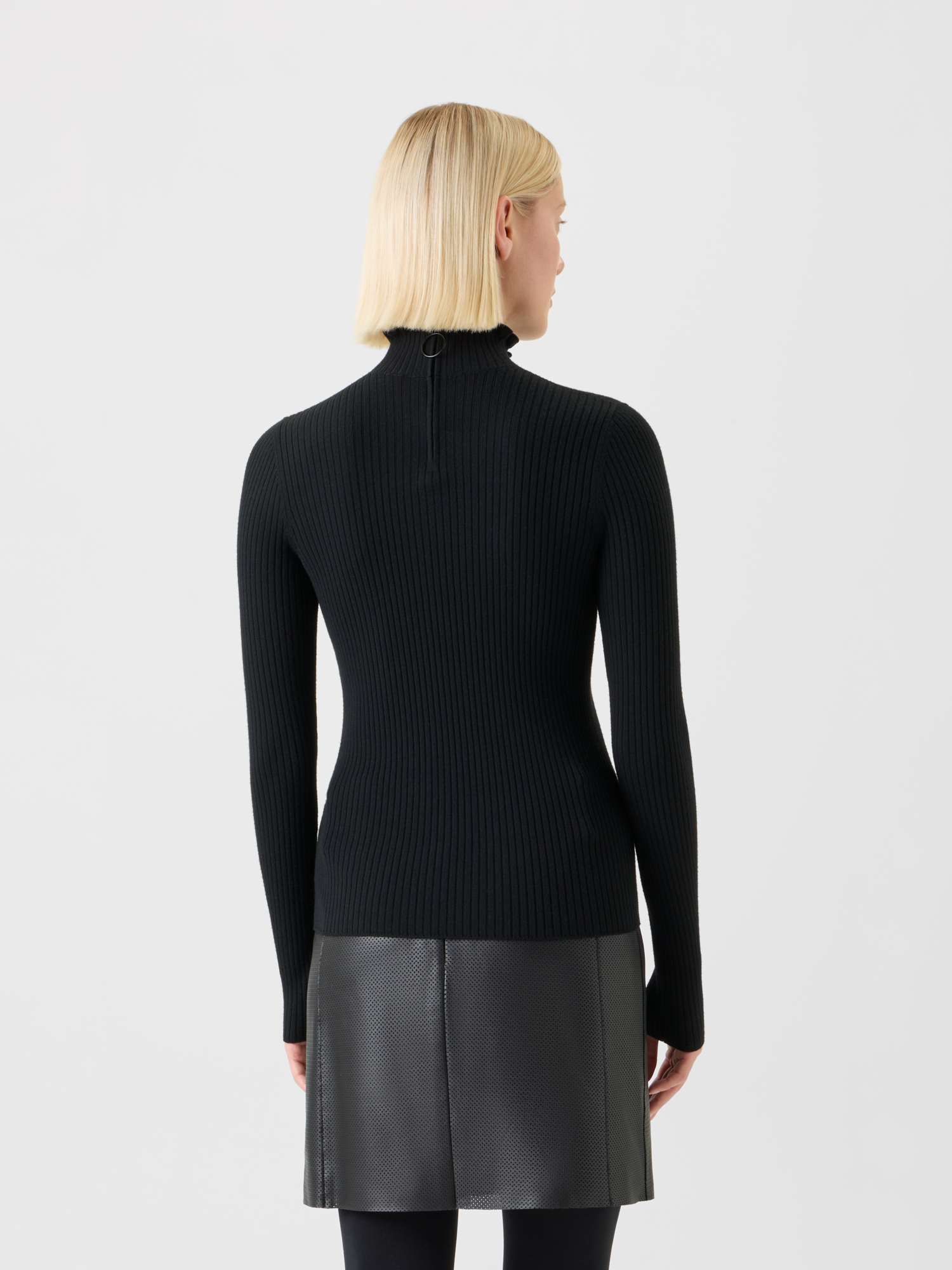 Designer Leder Minirock mit Gürtel und teifer Taille - Schwarz 