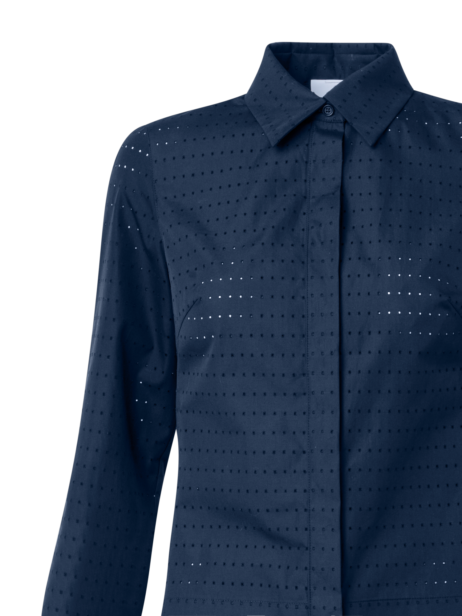 Designer Kleid aus perforiertem Baumwollpopeline - Dunkelblau - Blau