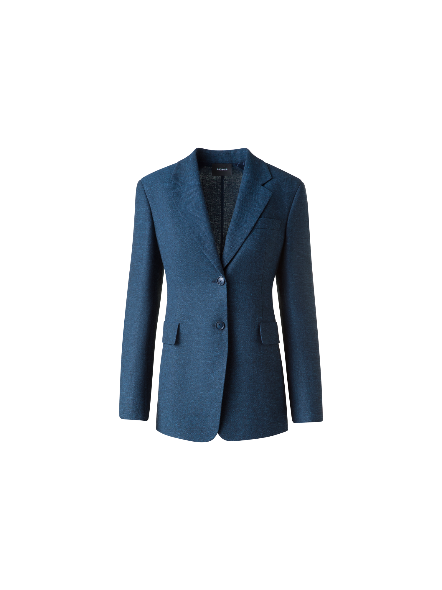 Designer Langer Blazer aus Leinen Doubleface - Blau