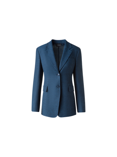 Designer Langer Blazer aus Leinen Doubleface - Blau