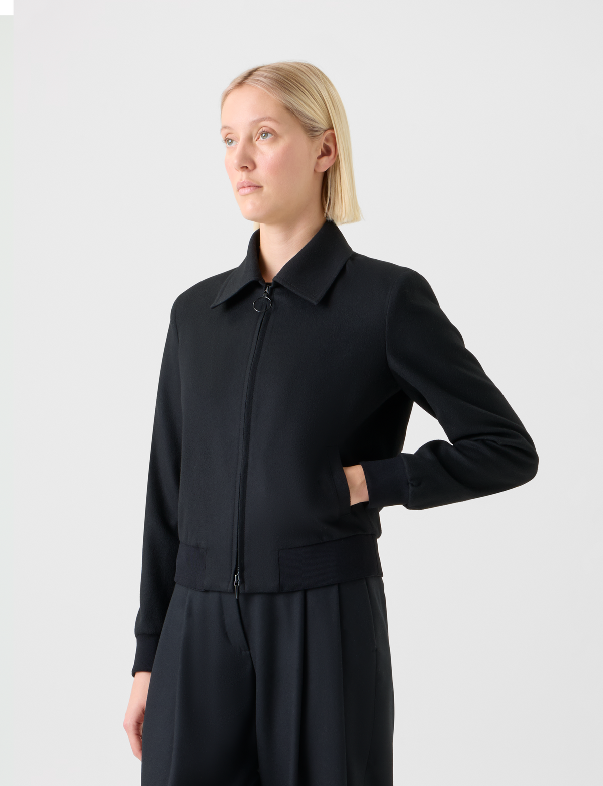Designer Kurzer Wolle Kaschmir Blouson - Schwarz #editorial