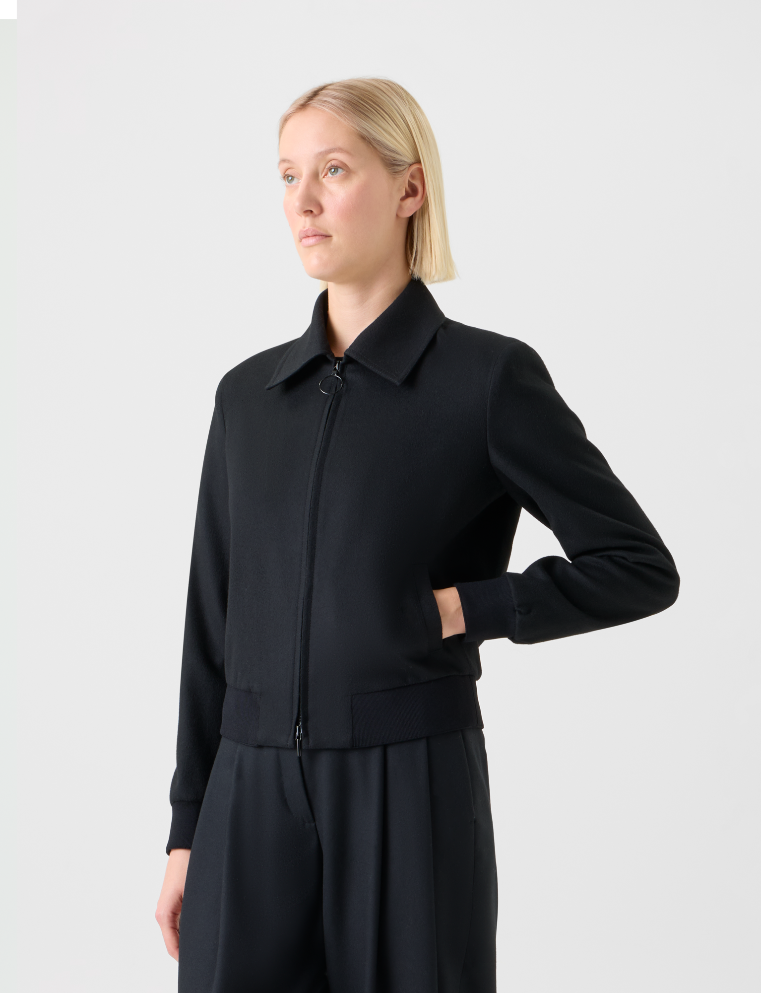 Designer Kurzer Wolle Kaschmir Blouson - Schwarz 