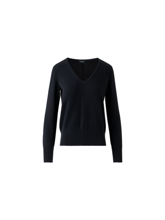 Designer 100% Kaschmir-Pullover mit V-Ausschnitt - Schwarz - Dunkelblau - Blau - Beige