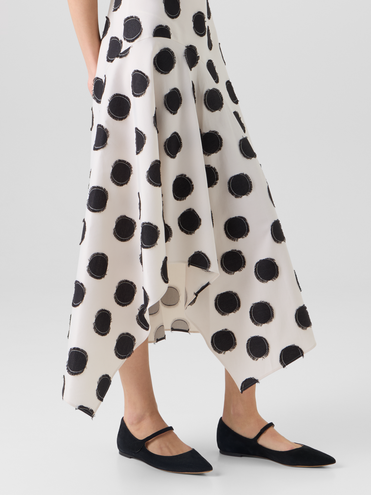 Designer Ärmelloses Midikleid aus fransigem Punkte-Jacquard - Weiss #editorial