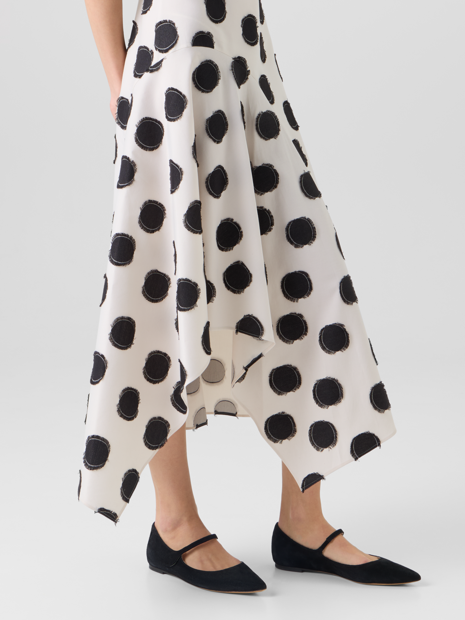 Designer Ärmelloses Midikleid aus fransigem Punkte-Jacquard - Weiss 